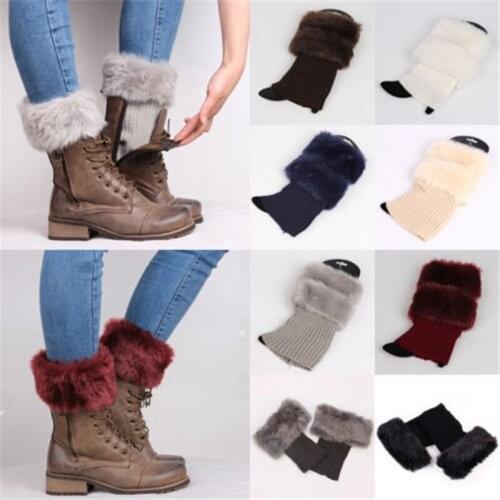 1Pair Winter Women Leg Warmers Casual Knit Fur Trim Boot Socks Boot Cuffs Soft Stretch Acrylic Fibers fashion accessoires