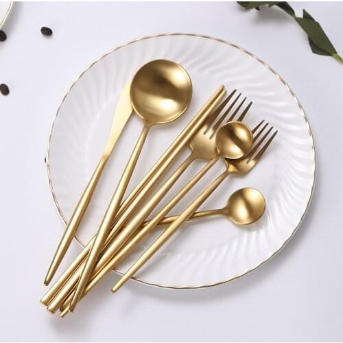 Gold Cutlery Steak Knife Fork Coffee Spoon Teaspoon Butter Knives Dessert Fork Spoon Chopsticks Stainless Steel Dinnerware Set