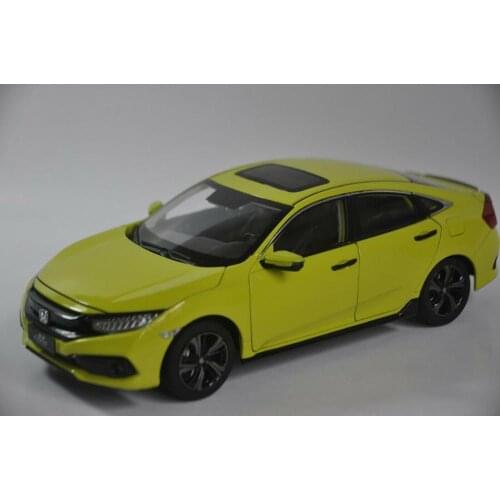 1:18 Diecast Model for Honda Civic 2019 MK10 Yellow Sedan Alloy Toy Car Miniature Collection Gifts