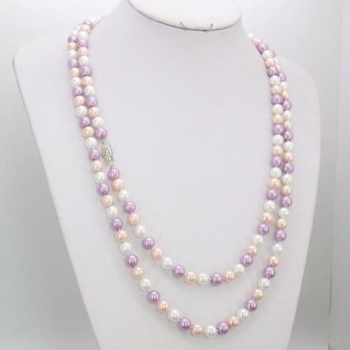2021 Fashion 8mm Multicolor Freshwater Shell Pearl Necklace Pearl Jewelry Rope Chain Pearl Bead Natural Stone (Minimum Order1)