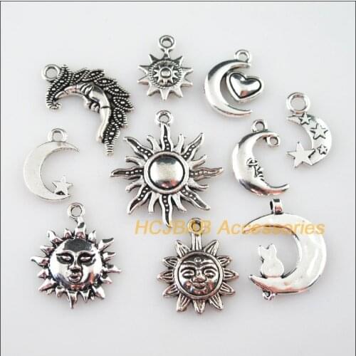 20Pcs Tibetan Silver Color DIY/ Sun Moon Star Heart Charms Pendants