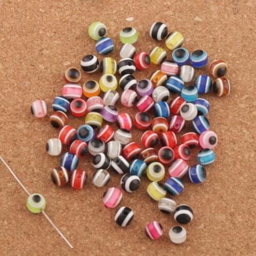 240PCS 6mm Evil Eye Stripe Round Resin Spacer Beads Multicolor Loose Beads L3041