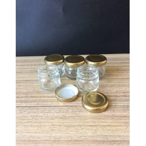 40 cc GLASS MINI JAR GOLD COVER (GOLDEN LID, KITCHEN, GIFT, SAMPLE, HOBBY, WEDDING AND ENGAGEMENT) YOUR BIGGEST HELPER