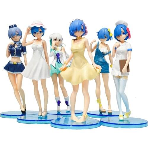 6PCS/set Mixed Rem Ram Emilia Figure PVC Action Anime Re:Life In A Different World From Zero Doll Model Toys