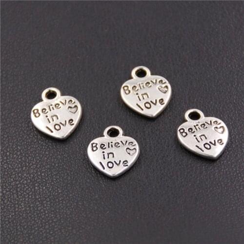 80pcs Silver Color Heart Message Charm Word Believe In Love Charm For Jewelry Making A2383