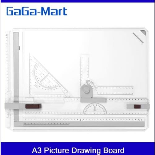 A3 Picture Drawing Board Cartographic Platform with Smooth Guide Rails Precise Marks Ruler Functional Design Auxiliary Tool