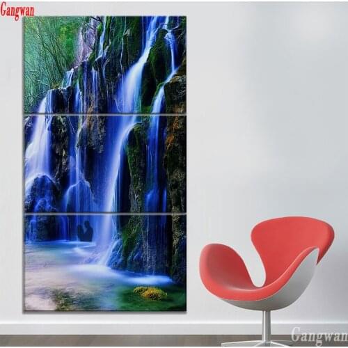 Diamond mosaic Big Waterfall Landscape Abstract Couples diamond Painting cross stitch 3 Piece Modular Style 3d embroidery full