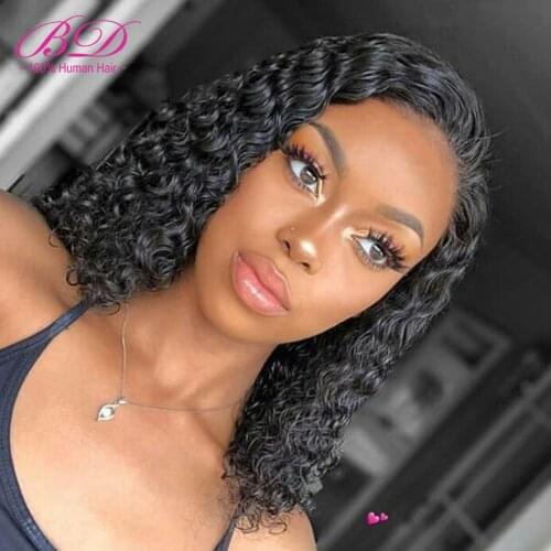 BD HAIR Curly Short Bob Wigs Deep Curly Wave Lace Front Human Hair Wigs Pre Plucked with Baby Hair Brazilian Remy Hair 10-16"