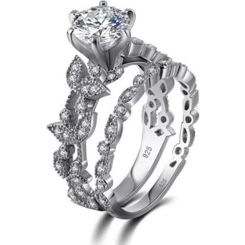 Choucong Handmade Classic Jewelry 925 Silver White Clear CZ Party Women Wedding Bridal Leaf Ring Set For Lover'a Gift Size 5-10