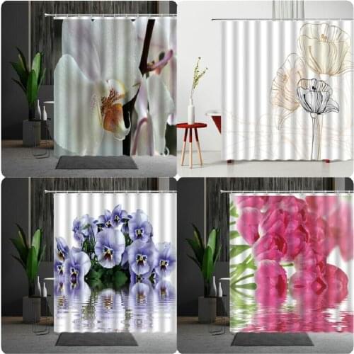 Flowers Tulip Prints Shower Curtains Bathroom Curtain Waterproof Polyester Fabric Bath Screen With Hooks For Home Decoration