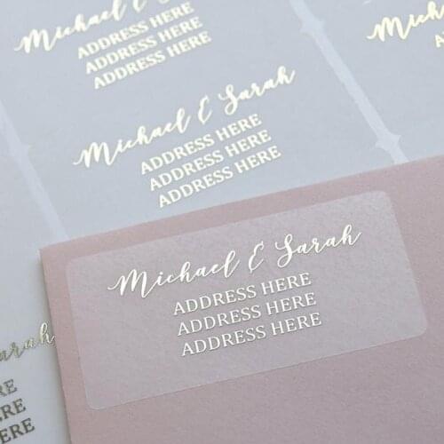 Foil Address Labels, Return Address Stickers, Monogram Address Labels, Transparent Foil Stickers, Invitation Return Labels, Gold