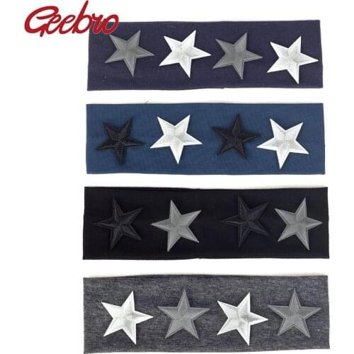Geebro Baby Girls Photography Props Children Boys Girls Elastic Cotton Hair Bands Turban Cartoon Stars Embroidery Baby Headband