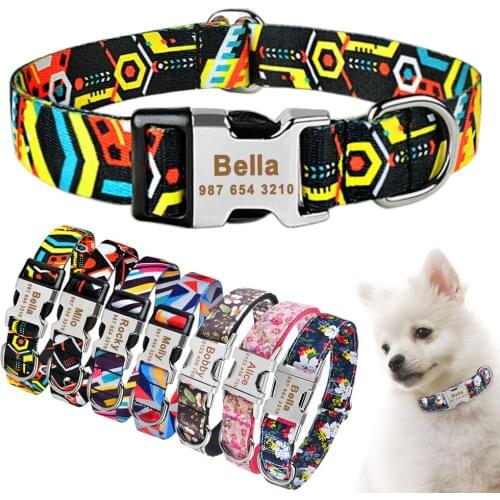 Custom Engraved Name Free Personalized Dog Collar Adjustable Nylon Unisex Dog Collar Puppy Small Large Cat Pet Dog Collar ID Tag