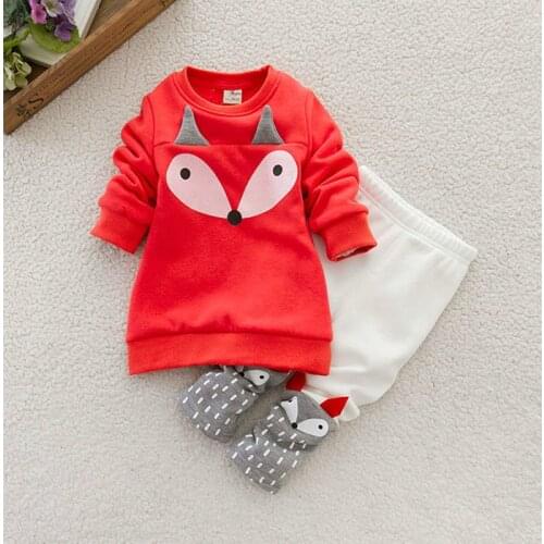 2021 Baby Girl Clothes Sets Animal Fox Girl Clothing Set Fashion Girls Winter Clothes Fleece Kids Tracksuits Baby Clothes Set