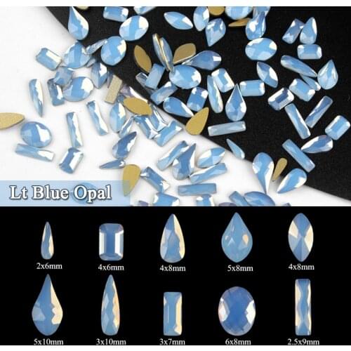 Lt Blue Opal Various Shapes Mix 30/100Pcs Nails Art Rhinestones Flat Crystal Stones For DIY 3D Nails Art Decorations