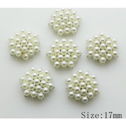 Fashion 10pc 17mm silver Alloy button white pearl button rhinestone Wedding Decoraation clothing DIY metal Accessories buttons
