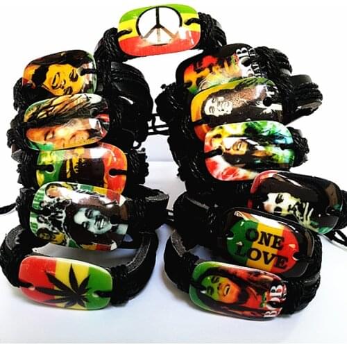 Brand New jewelry 12PCs different mixed black mens and womens Bob Marley Jamaica Reggae Rasta Leather Cuff Bracelets gifts