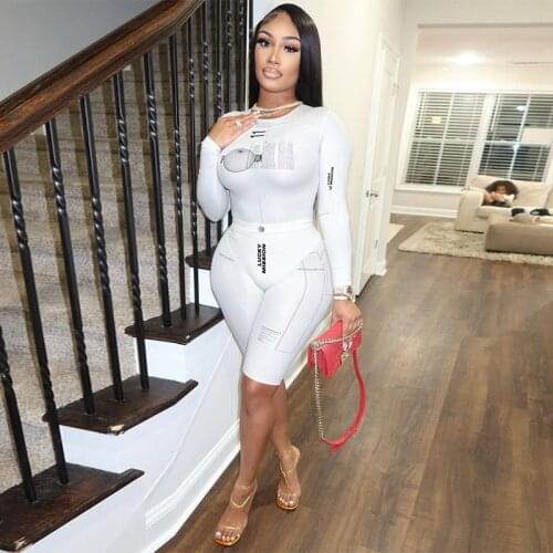 Autumn Print High Waist Long-sleeve Casual Sports Jumpsuit Women Sexy Bodysuit One Piece Club Outfits Streetwear Wholesale Items