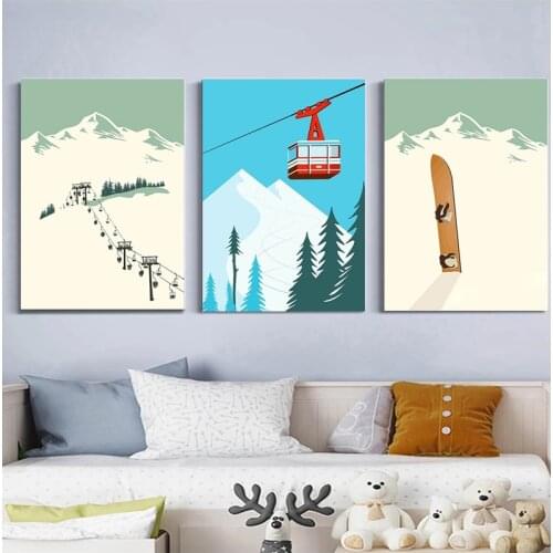 Retro Poster Travel Winter Sports Skiing Art Poster Canvas Painting Skiing In The Snow Mountain Painting Winter Home Decoration