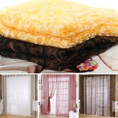 Romantic Floral Vine Pattern Tulle Door Window Curtain Drape Panel Sheer Valance