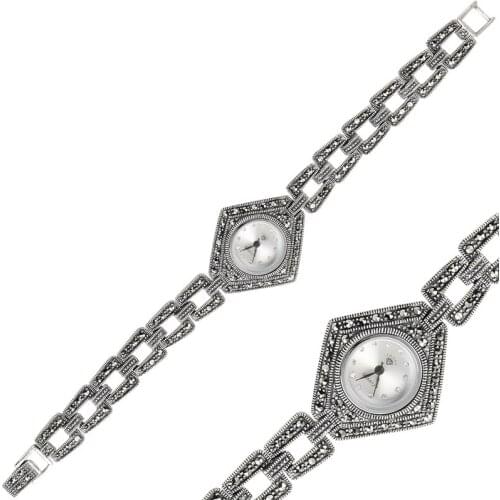 Silverlina Silver Marcasite Sterling Sleeve Clock