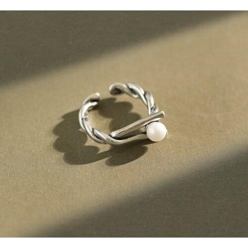 SHANICE Antique 100% 925% Sterling Silver Open Ring Adjustable Midi Rings Rope Twist Shell Pearl Ring Jewelry for Women Bijoux