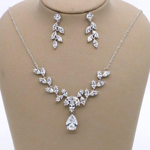 SLBRIDAL Copper Wedding Cubic Zircon Jewelry Set Bridal CZ Necklace Earring Set Banquet Party Jewelry Set Bridesmaids Jewelry