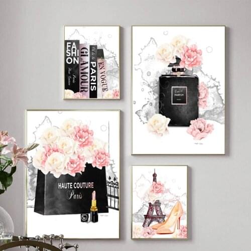 Modern Fashion Art Diamond Painting Rose Flower Perfume Paris Tower Book Rhinestone Embroidery Wall Painting Beauty Salon Girl R
