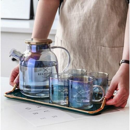 Nordic colorful glass jug Large-capacity heat-resistant coffee pot Household daily necessities Can be heated free shipping