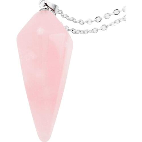 SUNYIK Natural Pink Quartz Pyramid Pendulum Healing Reiki Dowsing Divination