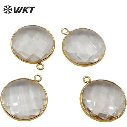 WT-P1537 WKT Simple Stone Pendant Crystal Quartz Pendant Round Crystal Quartz Gold Electroplated Pendant Women Fashion Jewerly