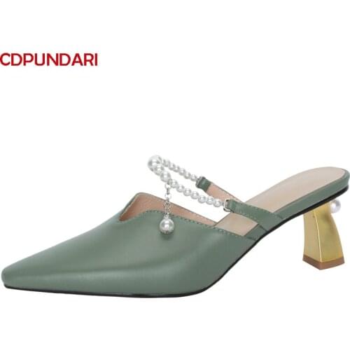 Ladies Fashion Strange Style String Bead Genuine Leather High Heels Sandals Women Summer Party Shoes 2021 Sandalias Mujer