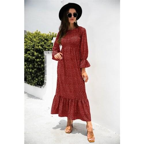 Women Robe Femme Polka Dot Print A-Line Dresses Bohemian Ruffles O-Neck Long Sleeve Long Dress For Woman Y2K Vestido De Mujer