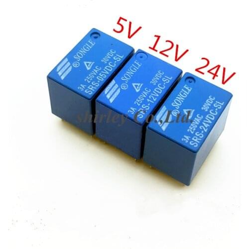 100PCS SONGLE 100% new Relays KINDS Power Relay SRS PCB 6 Pins blue SRS- 05 12 24VDC-SL 5V 12V 24V