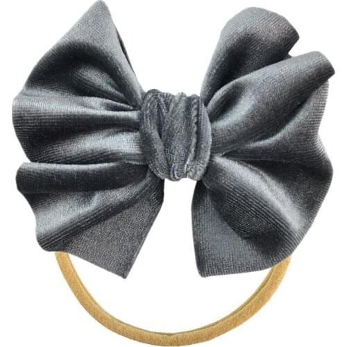 30 pcs /lot, 4 inch Hot sale New Oversize velvet golden bow kids with nylon headband childrens tiara hair fashion accessories