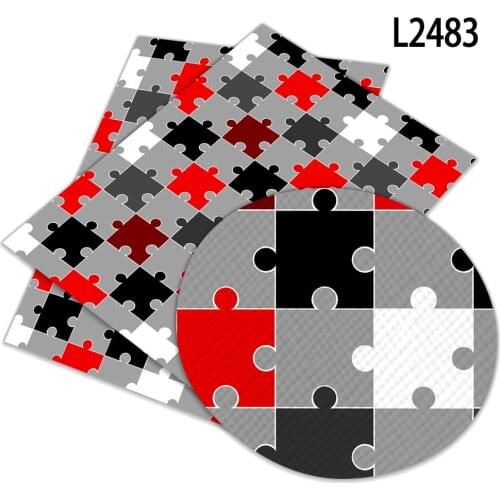 30 cm x 136cm Nice Puzzle Pattern Printed Synthetic Faux Leather for DIY Hair Bow Bags
