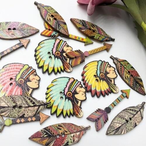 50PCs Wooden Sewing Buttons Scrapbooking Mix Indians 2Holes buttons for clothing decorative flat back WB617