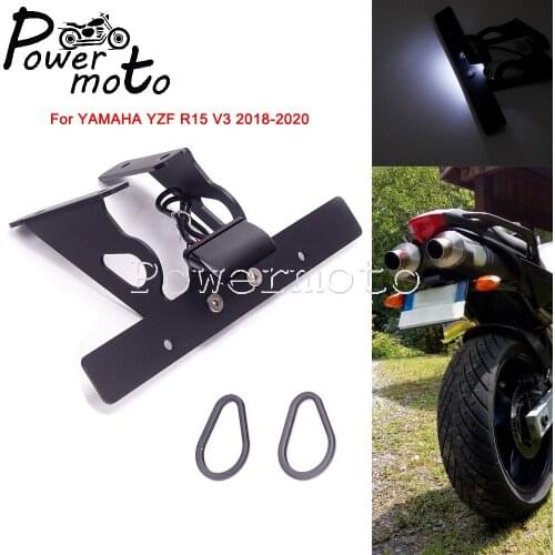CNC Aluminum Tail Tidy Fender Eliminator License Plate Mount Bracket Support w/ LED Light For YAMAHA YZF R15 V3 2018-2020