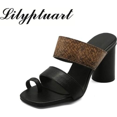 Summer 2020 round heel high heel clip toe solid color sandals female oversized 45-48 slippers retro sets of womens shoes