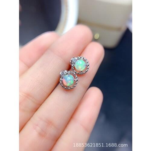CoLife Jewelry Fashion Opal Stud Earrings 5mm Natural White Opal Earrings 925 Silver Opal Silver Earrings Opal Jewelry