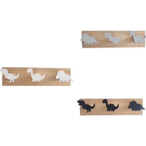 Kids Dinosaur Wall Mounted Coat Hooks Wooden Door Hanger for Boys Bedroom Nursery Playroom Decorations