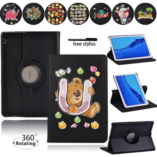 For Huawei MediaPad T5 10 10.1/T3 10 9.6" 360 Rotating Tablet Automatic Wake Up and Sleep Cover Case + Stylus