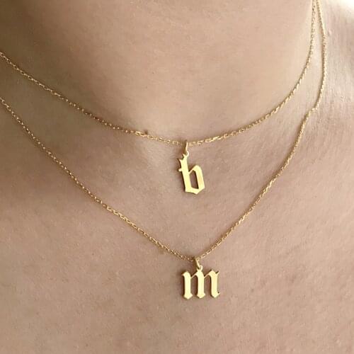 Two Layered Initial Necklace Couples Initials Necklace Custom Old English Jewelry small Personalized Gothic Necklace