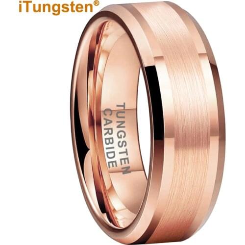 8MM 6MM Men Women Rose Gold Engagement Wedding Band Tungsten Ring Beveled Edges Brushed Polished Excellent Quality Comfort Fit