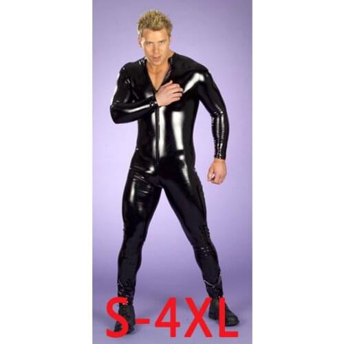 PU Leather Men Sexy Bodysuit Faux Latex Male Erotic Jumpsuit Club Stage Costume Gays Sex Lingerie Adult Products