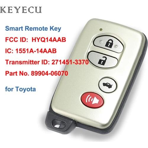 Keyecu Smart Prox Card Remote Car Key Fob for Toyota Corolla Camry Avalon 2007 2008 2009 2010 2011 2012 HYQ14AAB 271451-3370