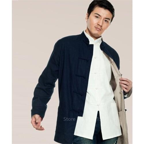 Tang Suit Cotton Linen Vintage Double Side Wear Top Traditional Chinese Clothing for Men Shirts Kung Fu Clothing Hanfu Party