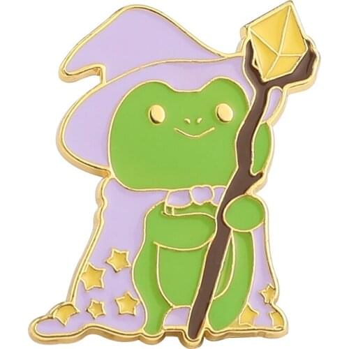 Cartoon Magic Wizard Frog Brooch Green Froggy Witch Hat Enamel Pins Gold Plated Lapel Pin Badge Jewelry Gift For Kid Friends