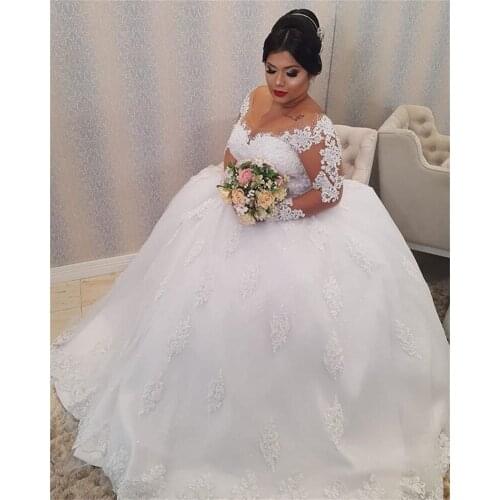 2021 New Lace Appliques vestido de noiva Wedding Dresses Long Sleeves Lace Up Back Wedding Gowns Beading Bride Dresses