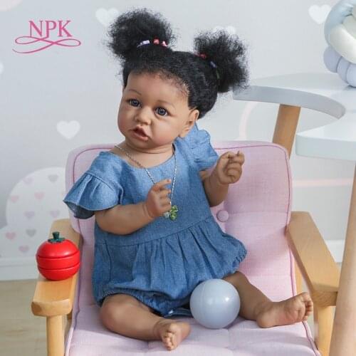 NPK 55cm silicone full body saskia in dark Brown skin popular boneca bebe menina corpo soft silicone African American baby girl